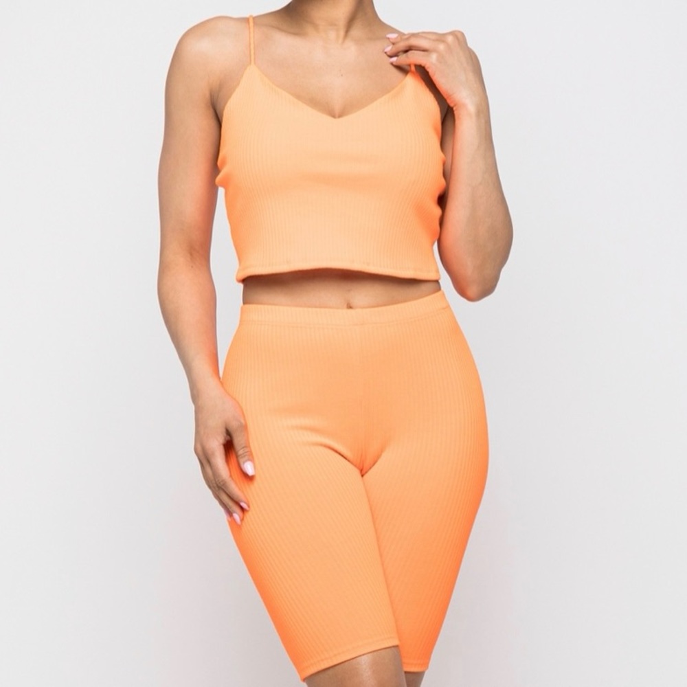 Orange Ribbed Two-Piece Set